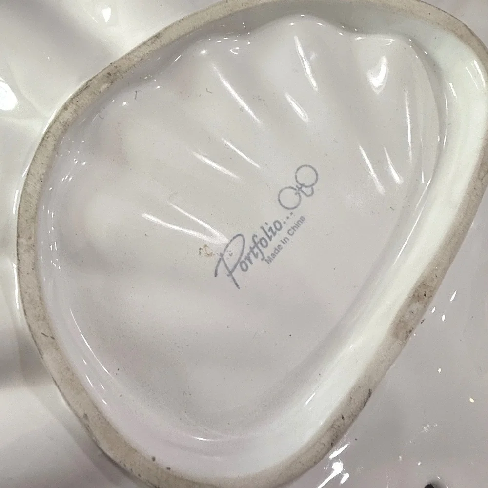 Portfolio White Ceramic Scallop Shell Plates Set‎ of 2 Coastal Nautical Decor